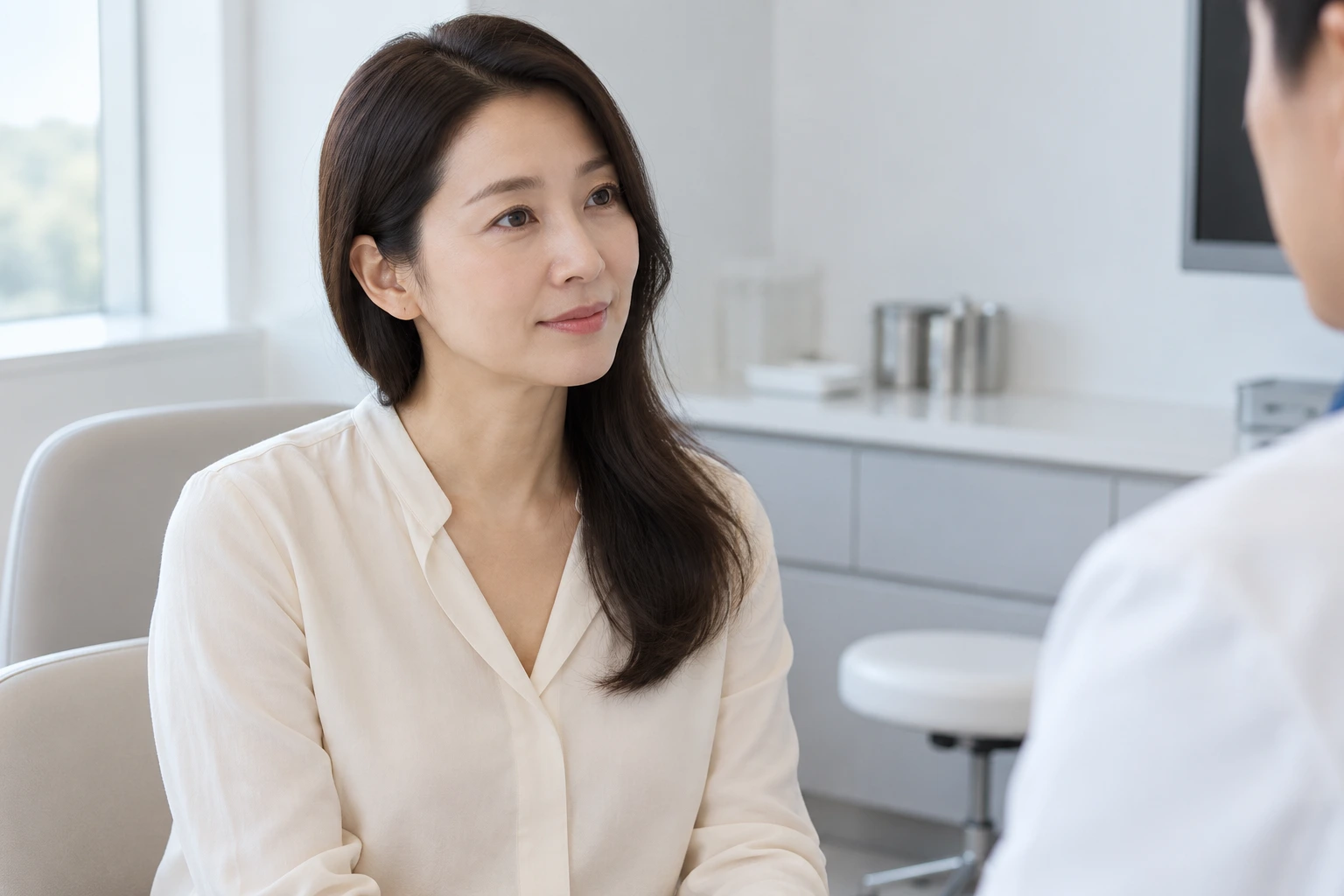 귀와 볼 부위의 불편을 상담하는 가상 성인 인물