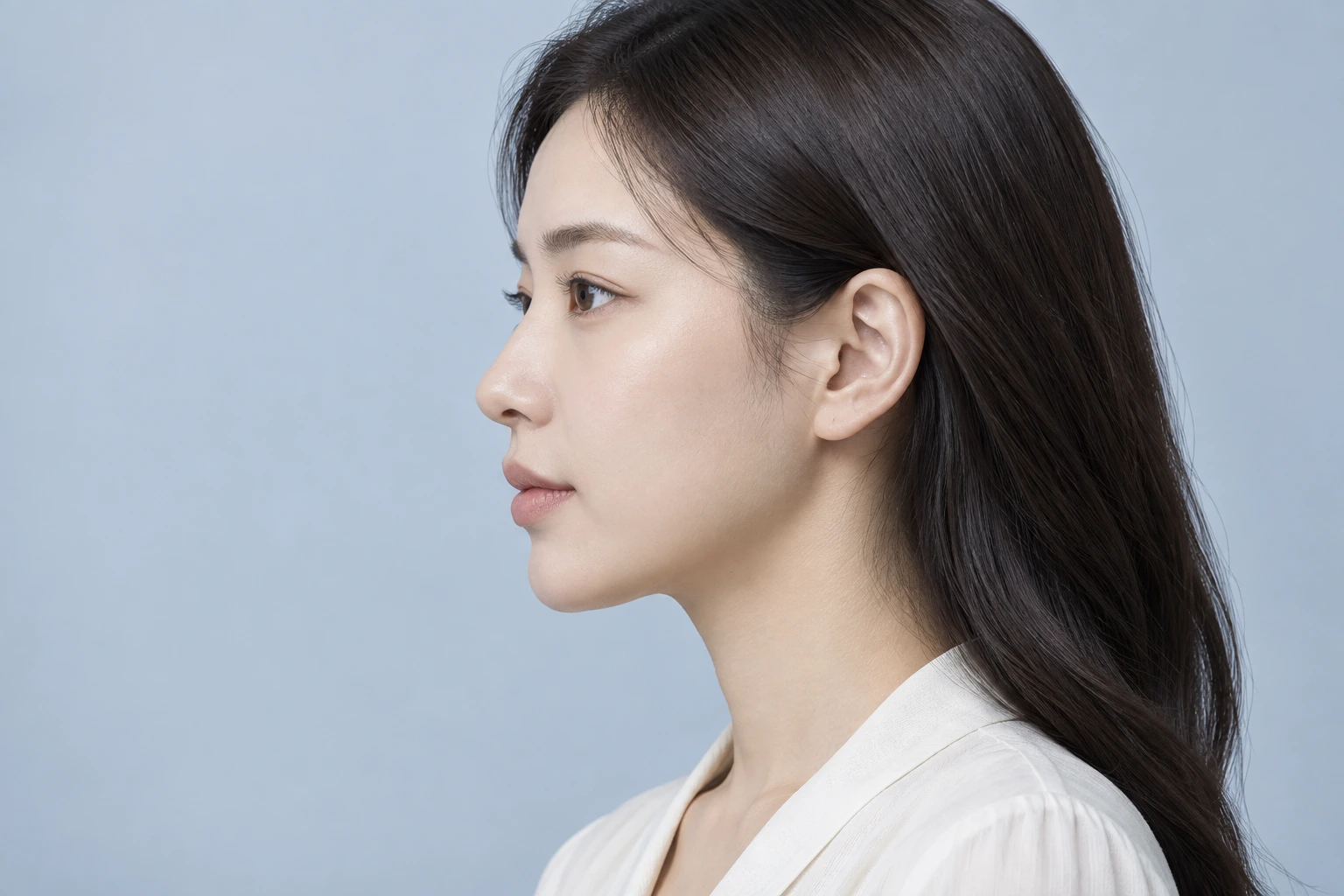 코 옆모습 관찰을 설명하는 20대 후반 가상 인물 이미지